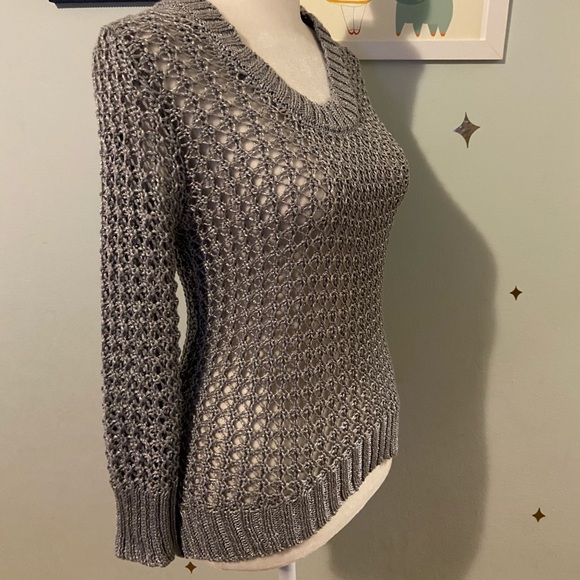 Silver open knit sweater NWT by SayWhat? Size small - Picture 3 of 7